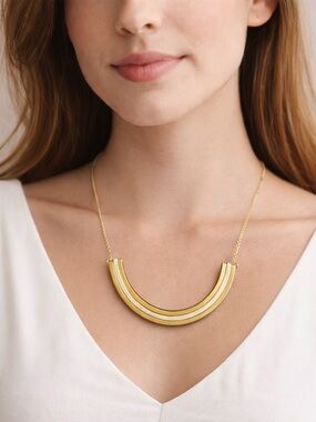 👉 Gold & Silver Two-Tone Curved Bar Necklace Minimalist Layering Jewelry